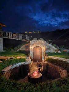 Distillery Balaklija cellar lit up at night
