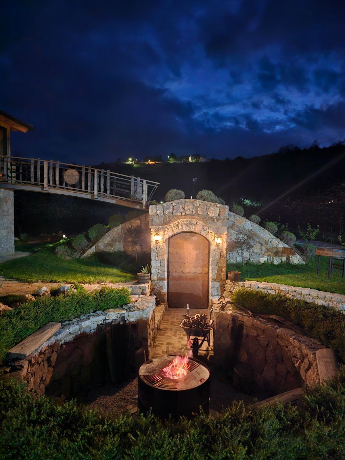 Distillery Balaklija cellar lit up at night